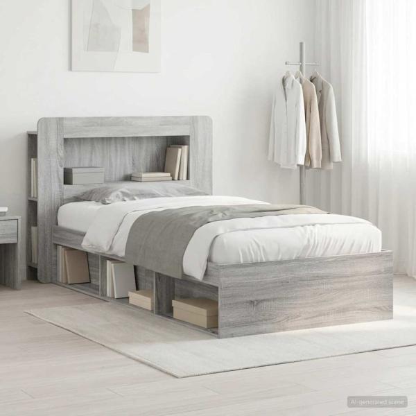ARDEBO.de - Bettgestell mit Stauraum Grau Sonoma 100 x 200 cm Holzwerkstoff