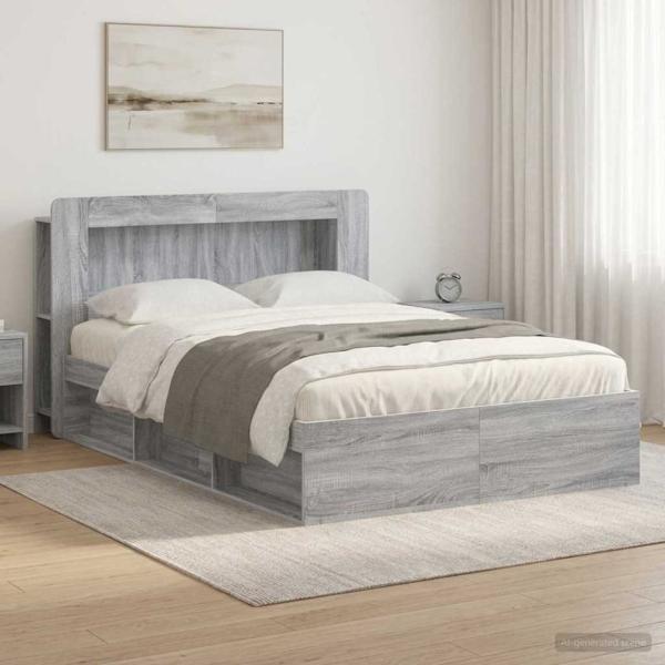 ARDEBO.de - Bettgestell mit Stauraum Grau Sonoma 160 x 200 cm Holzwerkstoff