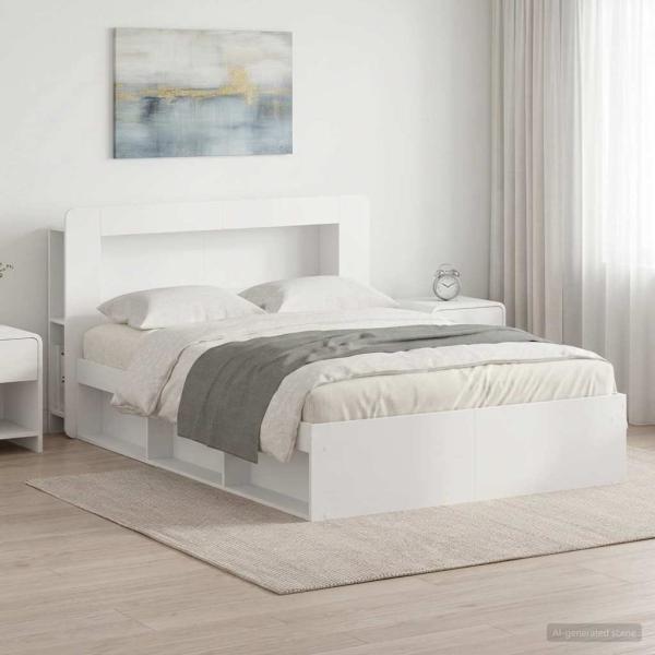 ARDEBO.de - Bettgestell mit Stauraum Weiß 160 x 200 cm Holzwerkstoff