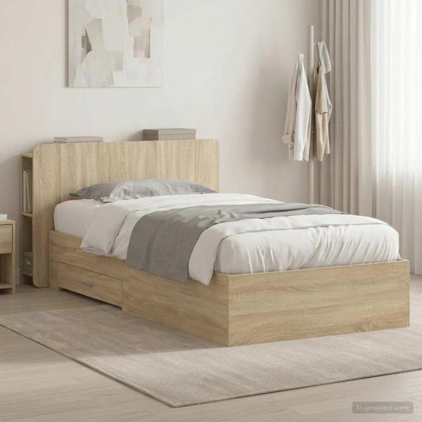 ARDEBO.de - Bettgestell mit Stauraum Sonoma-Eiche 90 x 190 cm Holzwerkstoff