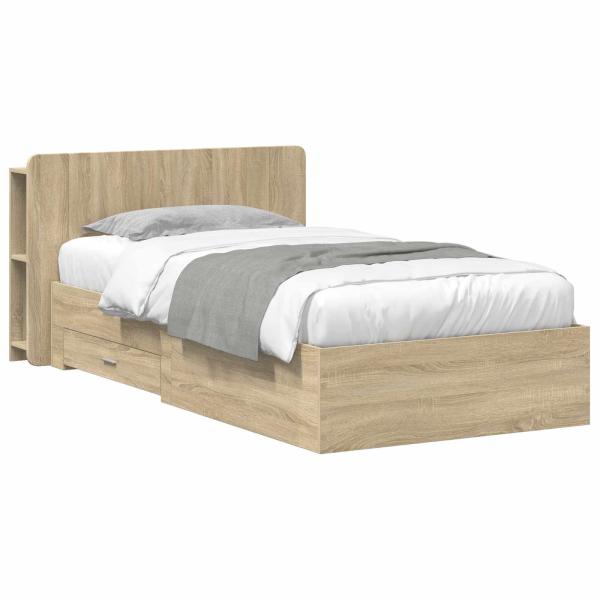 Bettgestell mit Stauraum Sonoma-Eiche 90 x 190 cm Holzwerkstoff