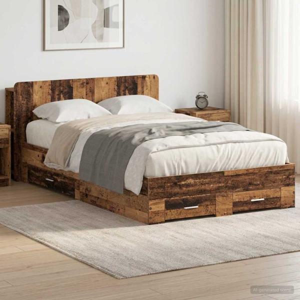 ARDEBO.de - Bettgestell mit Stauraum Altholz 120 x 190 cm Holzwerkstoff