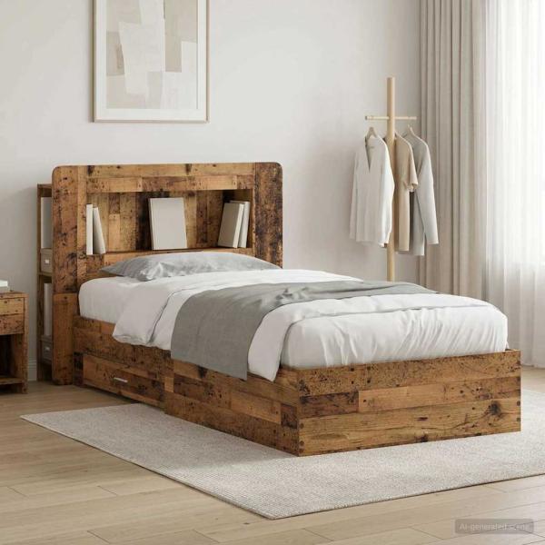 ARDEBO.de - Bettgestell mit Stauraum Altholz 90 x 190 cm Holzwerkstoff