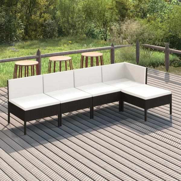 ARDEBO.de - 5-tlg. Garten-Lounge-Set mit Auflagen Poly Rattan Schwarz