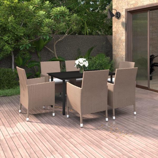 ARDEBO.de - 7-tlg. Garten-Essgruppe mit Auflagen Poly Rattan und Glas