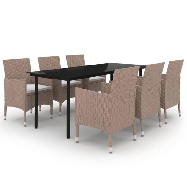 7-tlg. Garten-Essgruppe mit Auflagen Poly Rattan und Glas