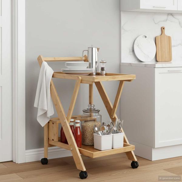 ARDEBO.de - Küchenwagen mit Rädern Hellbraun 65 x 40,5 x 76,5 cm Bambus