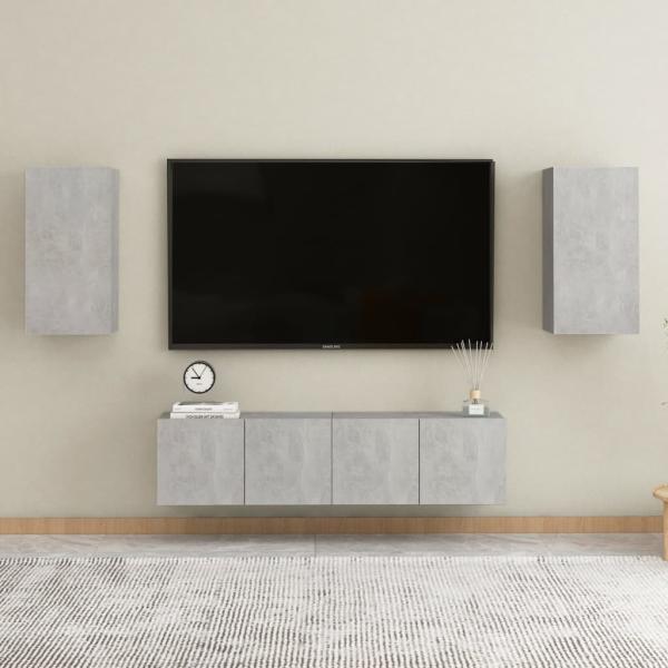 ARDEBO.de - 4-tlg. TV-Schrank-Set Betongrau Holzwerkstoff