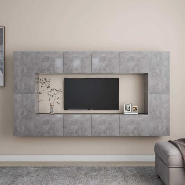 ARDEBO.de - 8-tlg. TV-Schrank-Set Betongrau Holzwerkstoff