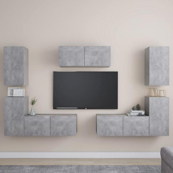 ARDEBO.de - 7-tlg. TV-Schrank-Set Betongrau Holzwerkstoff