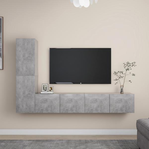 ARDEBO.de - 4-tlg. TV-Schrank-Set Betongrau Holzwerkstoff