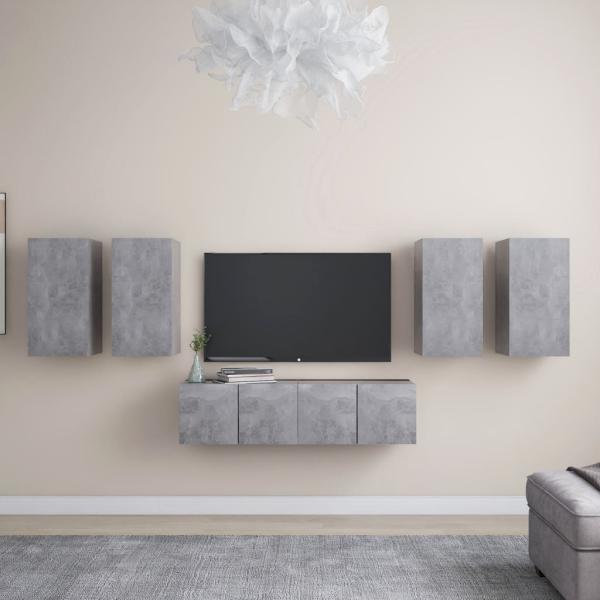 ARDEBO.de - 6-tlg. TV-Schrank-Set Betongrau Holzwerkstoff