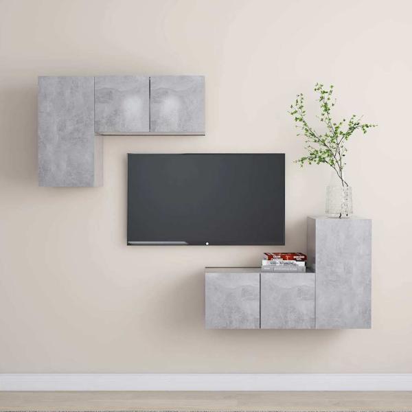 ARDEBO.de - 4-tlg. TV-Schrank-Set Betongrau Holzwerkstoff