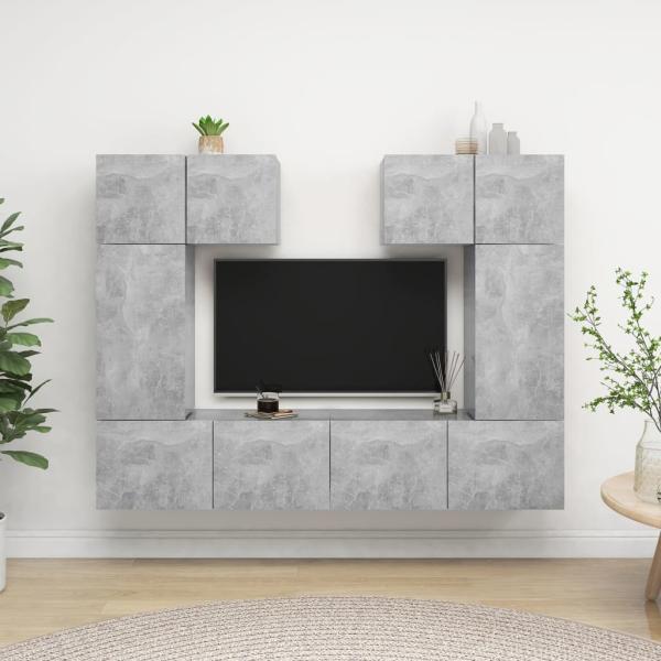ARDEBO.de - 6-tlg. TV-Schrank-Set Betongrau Holzwerkstoff