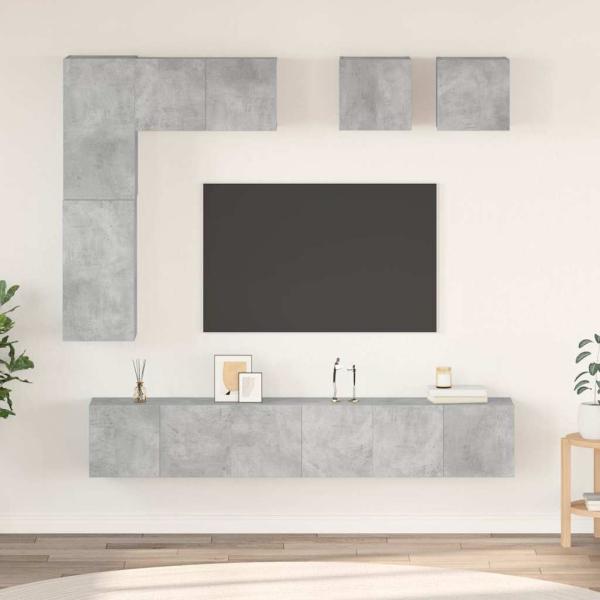 ARDEBO.de - 8-tlg. TV-Schrank-Set Betongrau Holzwerkstoff