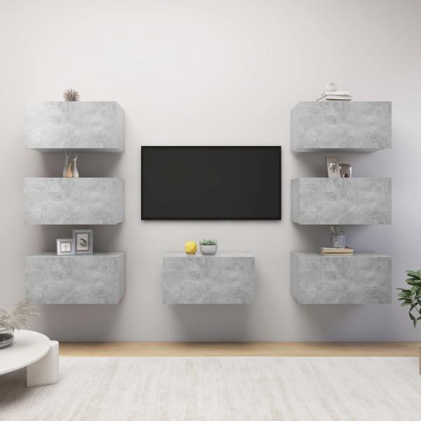 ARDEBO.de - TV-Schränke 7 Stk. Betongrau 30,5x30x60 cm Holzwerkstoff