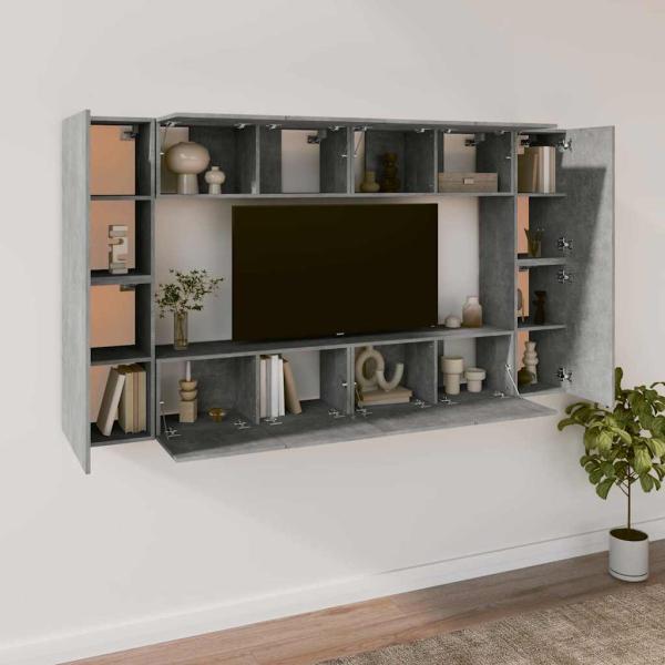 8-tlg. TV-Schrank-Set Betongrau Holzwerkstoff