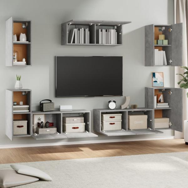 7-tlg. TV-Schrank-Set Betongrau Holzwerkstoff