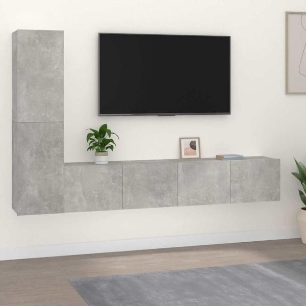 ARDEBO.de - 4-tlg. TV-Schrank-Set Betongrau Holzwerkstoff