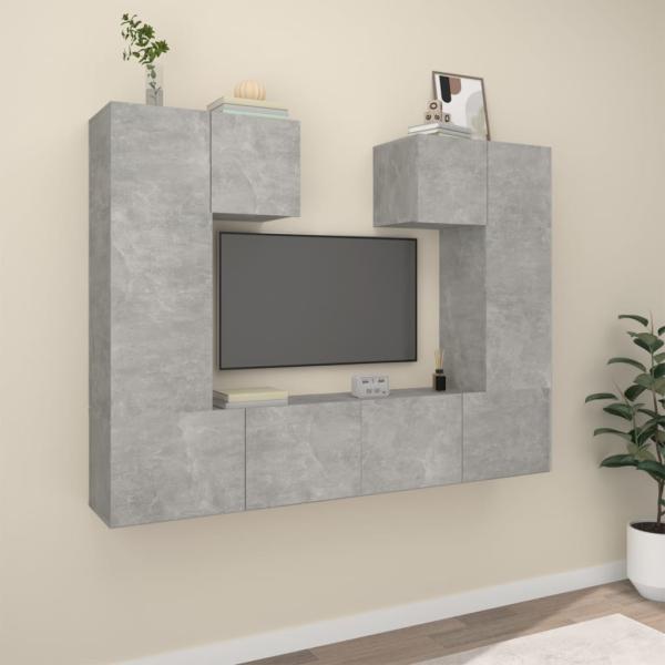 ARDEBO.de - 6-tlg. TV-Schrank-Set Betongrau Holzwerkstoff