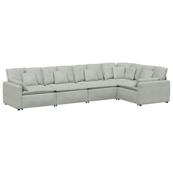 Modulares Sofa mit Kissen Samt Hellgrau
