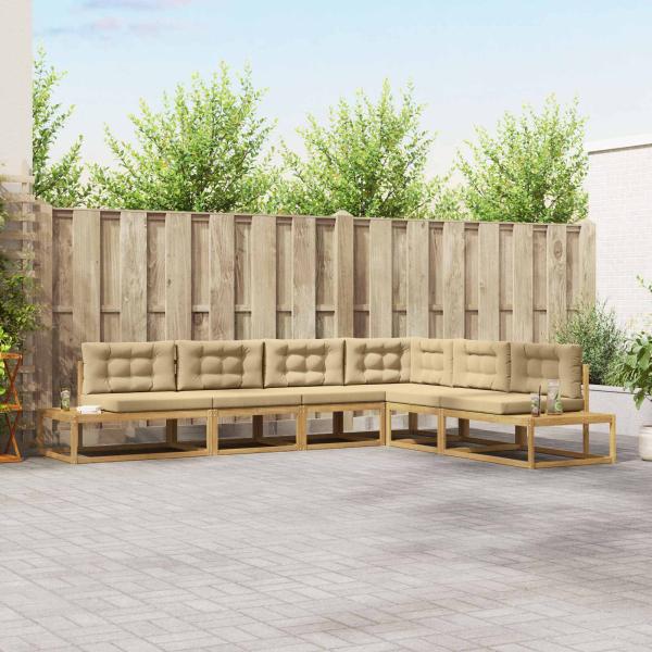 ARDEBO.de - Outdoor-Sofagarnitur 6 stk. Weiß und Beige Polyester