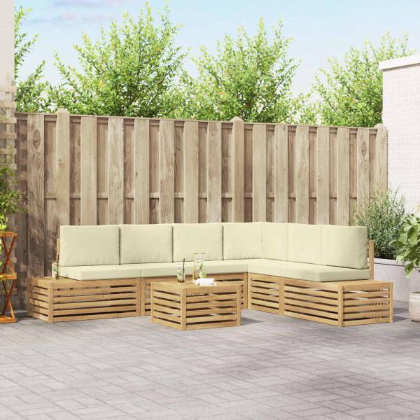 ARDEBO.de - 7 stk. Outdoor-Sofagarnitur Polyester Weiß und Creme