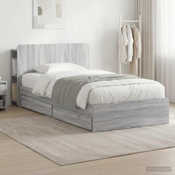 ARDEBO.de - Bettgestell mit Stauraum Grau Sonoma 75 x 190 cm Holzwerkstoff
