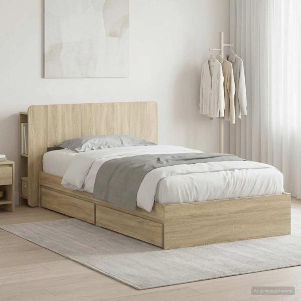 ARDEBO.de - Bettgestell mit Stauraum Sonoma-Eiche 75 x 190 cm Holzwerkstoff