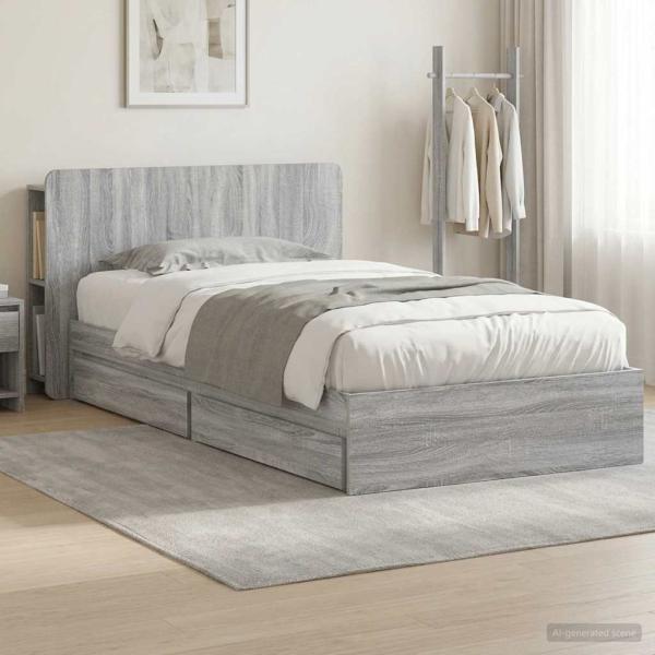 ARDEBO.de - Bettgestell mit Stauraum Grau Sonoma 90 x 190 cm Holzwerkstoff