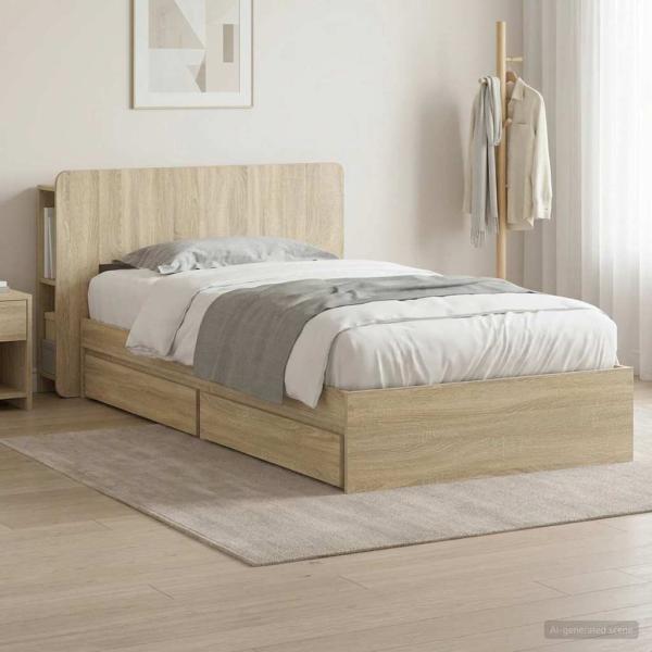ARDEBO.de - Bettgestell mit Stauraum Sonoma-Eiche 90 x 190 cm Holzwerkstoff