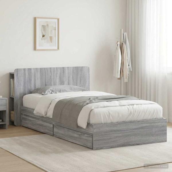 ARDEBO.de - Bettgestell mit Stauraum Grau Sonoma 90 x 200 cm Holzwerkstoff