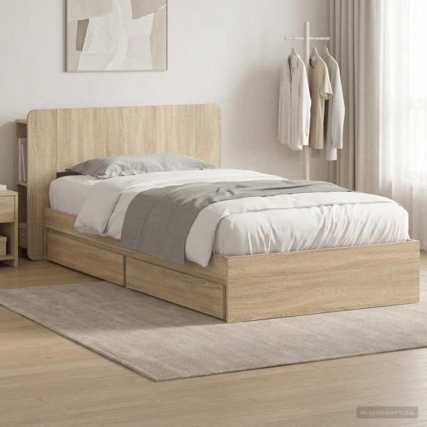 ARDEBO.de - Bettgestell mit Stauraum Sonoma-Eiche 90 x 200 cm Holzwerkstoff