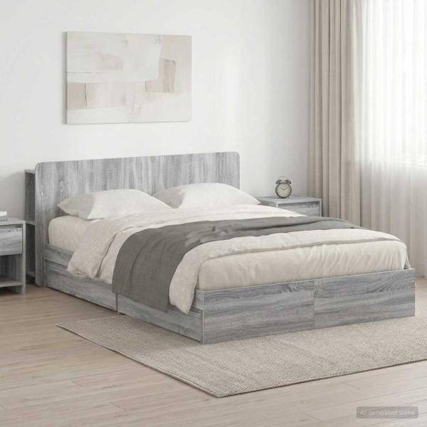 ARDEBO.de - Bettgestell mit Stauraum Grau Sonoma 140 x 200 cm Holzwerkstoff