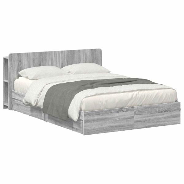 Bettgestell mit Stauraum Grau Sonoma 160 x 200 cm Holzwerkstoff