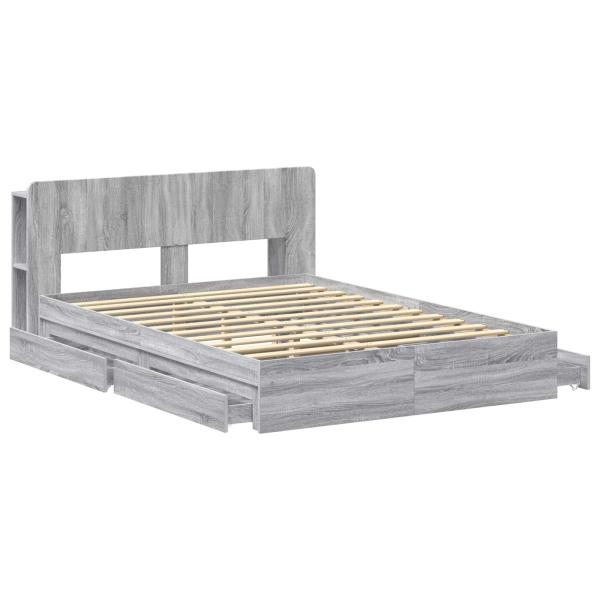 Bettgestell mit Stauraum Grau Sonoma 160 x 200 cm Holzwerkstoff