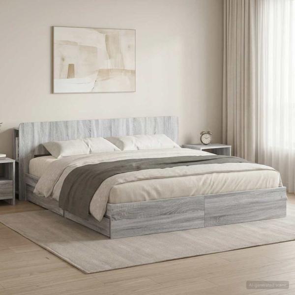ARDEBO.de - Bettgestell mit Stauraum Grau Sonoma 180 x 200 cm Holzwerkstoff