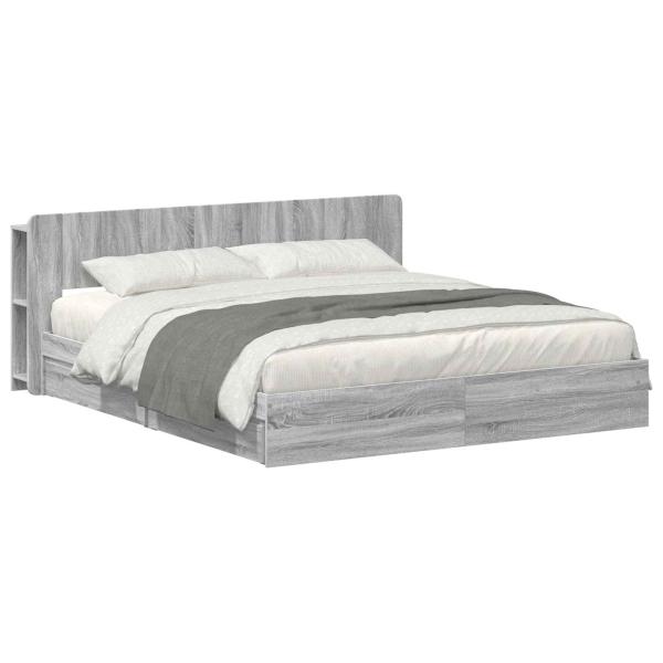 Bettgestell mit Stauraum Grau Sonoma 180 x 200 cm Holzwerkstoff