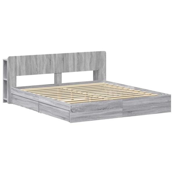 Bettgestell mit Stauraum Grau Sonoma 180 x 200 cm Holzwerkstoff