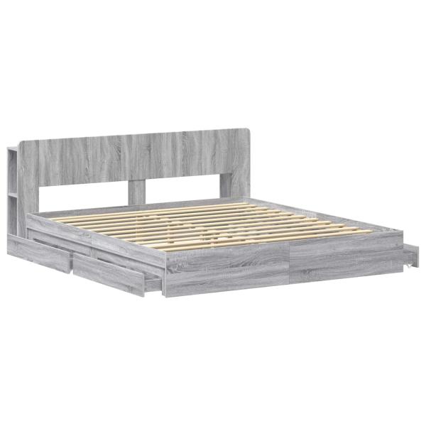 Bettgestell mit Stauraum Grau Sonoma 180 x 200 cm Holzwerkstoff