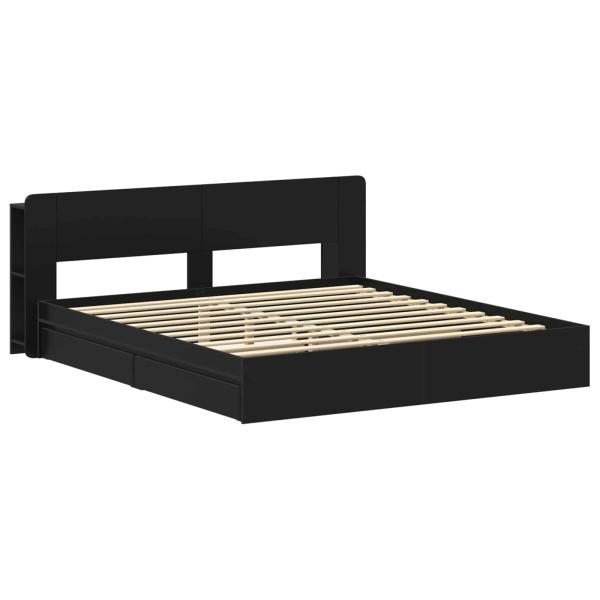 Bettgestell mit Stauraum Schwarz 200 x 200 cm Holzwerkstoff