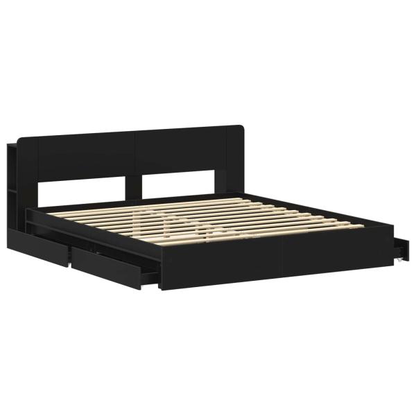 Bettgestell mit Stauraum Schwarz 200 x 200 cm Holzwerkstoff