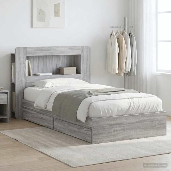 ARDEBO.de - Bettgestell mit Stauraum Grau Sonoma 75 x 190 cm Holzwerkstoff