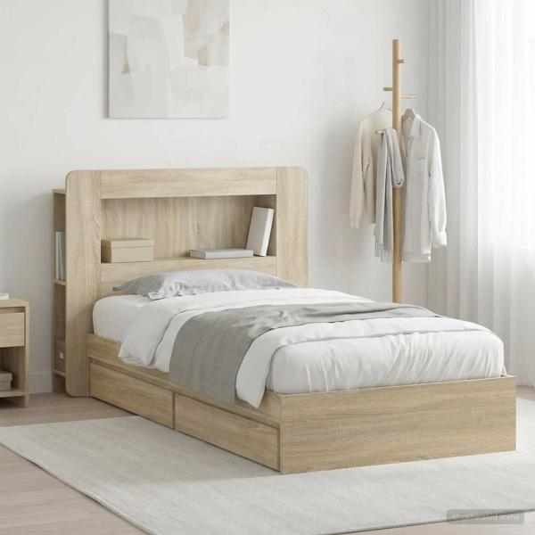 ARDEBO.de - Bettgestell mit Stauraum Sonoma-Eiche 75 x 190 cm Holzwerkstoff