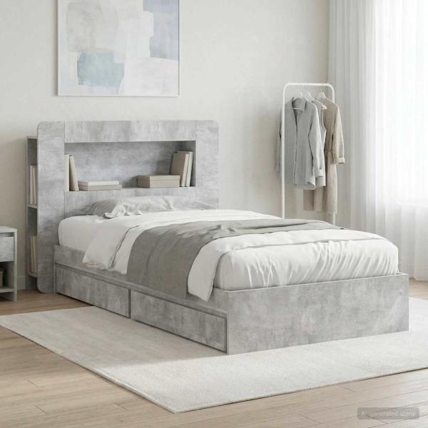 ARDEBO.de - Bettgestell mit Stauraum Betongrau 90 x 190 cm Holzwerkstoff