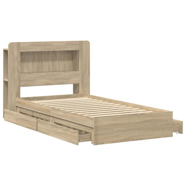 Bettgestell mit Stauraum Sonoma-Eiche 90 x 200 cm Holzwerkstoff