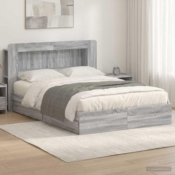 ARDEBO.de - Bettgestell mit Stauraum Grau Sonoma 140 x 200 cm Holzwerkstoff