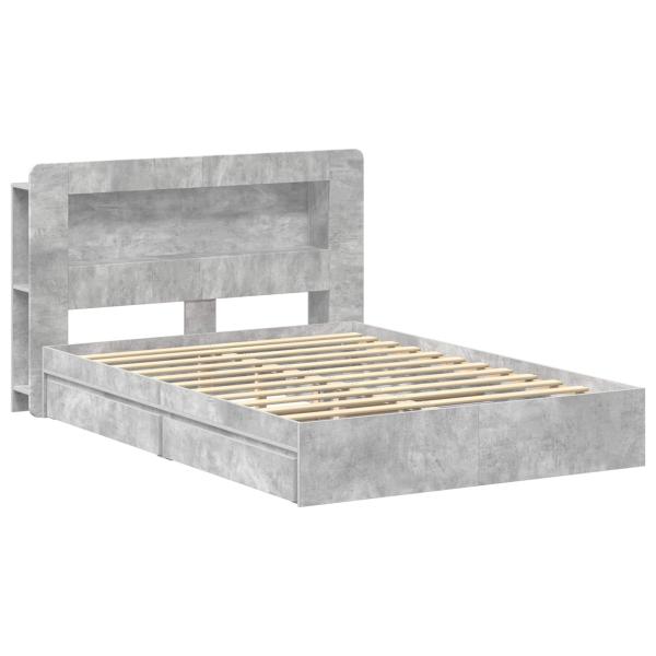 Bettgestell mit Stauraum Betongrau 150 x 200 cm Holzwerkstoff
