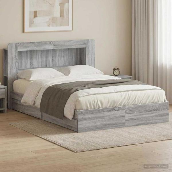 ARDEBO.de - Bettgestell mit Stauraum Grau Sonoma 150 x 200 cm Holzwerkstoff