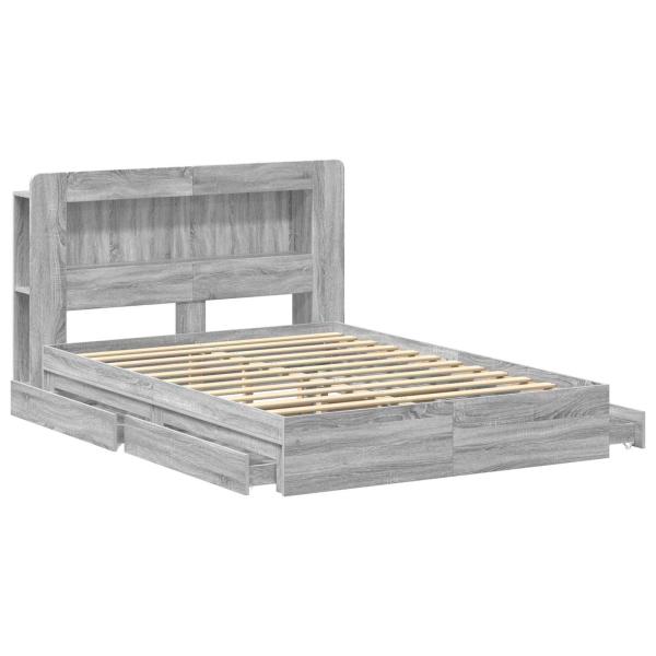 Bettgestell mit Stauraum Grau Sonoma 150 x 200 cm Holzwerkstoff